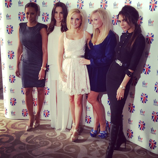 Christian Vermaak posted this image on Instagram of the re-united Spice Girls (Mel B (Melanie Brown), Mel C (Melanie Chisholm), Geri Halliwell, Emma Bunton and Victoria Beckham) with the caption 'Spice Ladies'<br />
Credit: Christian Vermaak/Twitter, Supplied by WENN.com(WENN does not claim any Copyright or License in the attached material. Any downloading fees charged by WENN are for WENN's services only, and do not, nor are they intended to, convey to the user any ownership of Copyright or License in the material. By publishing this material, the user expressly agrees to indemnify and to hold WENN harmless from any claims, demands, or causes of action arising out of or connected in any way with user's publication of the material.)