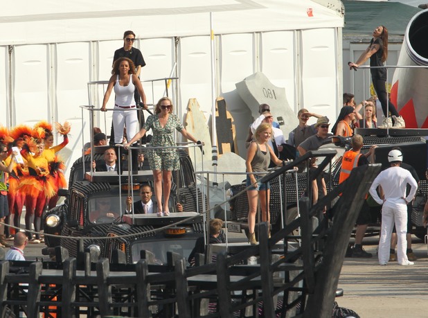 REVEAL USE ONLY The Spice Girls performing a warm up routine for the Olympics closing ceremony
