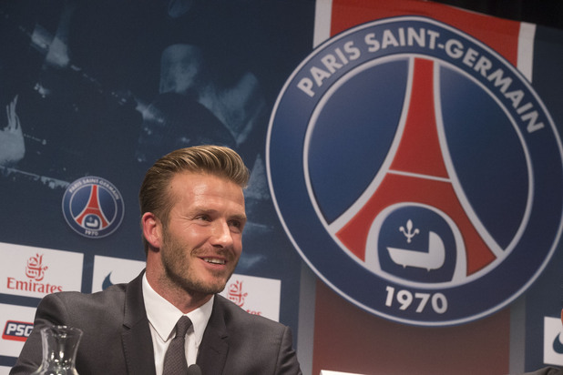Bri!   tish soccer player David Backham, speaks during a press conference, in at the Parc des Princes stadium in Paris, Thursday, Jan. 31, 2013. David Beckham will join Paris Saint-Germain on Thursday, opting for a move to France after mulling over lucrative offers from around the world since leaving the Los Angeles Galaxy.(AP Photo/Michel Euler)