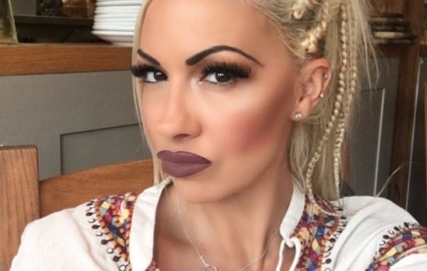 Jodie Marsh brings back the 90s lip, wearing Nizz Cosmetics, 26th June 2016