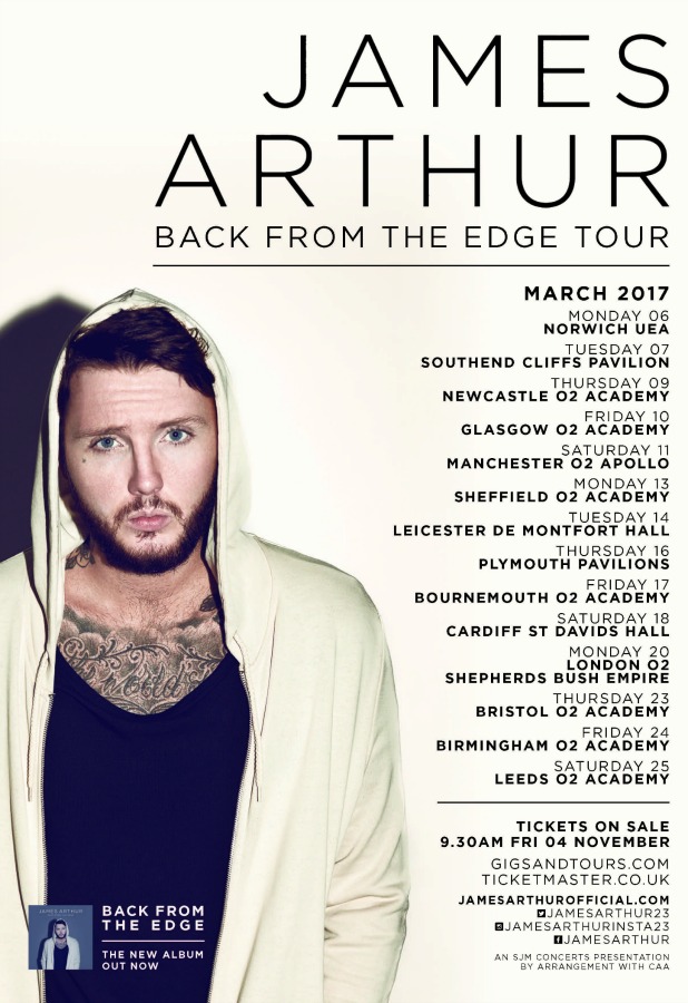 James Arthur announces UK tour for 2017 "I promise to bring serious