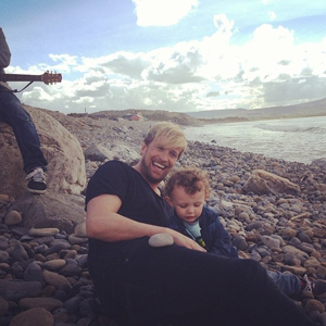 Kian Egan and son Koa pose for a photo during Kian's video shoot for I'll Be in Ireland, April 2014